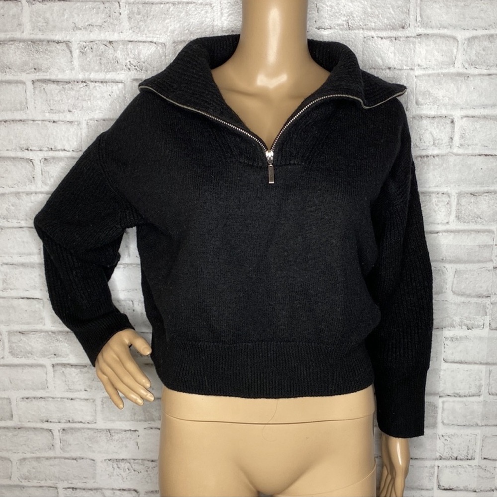 La Ligne cropped black 1/2 zip merino wool sweater